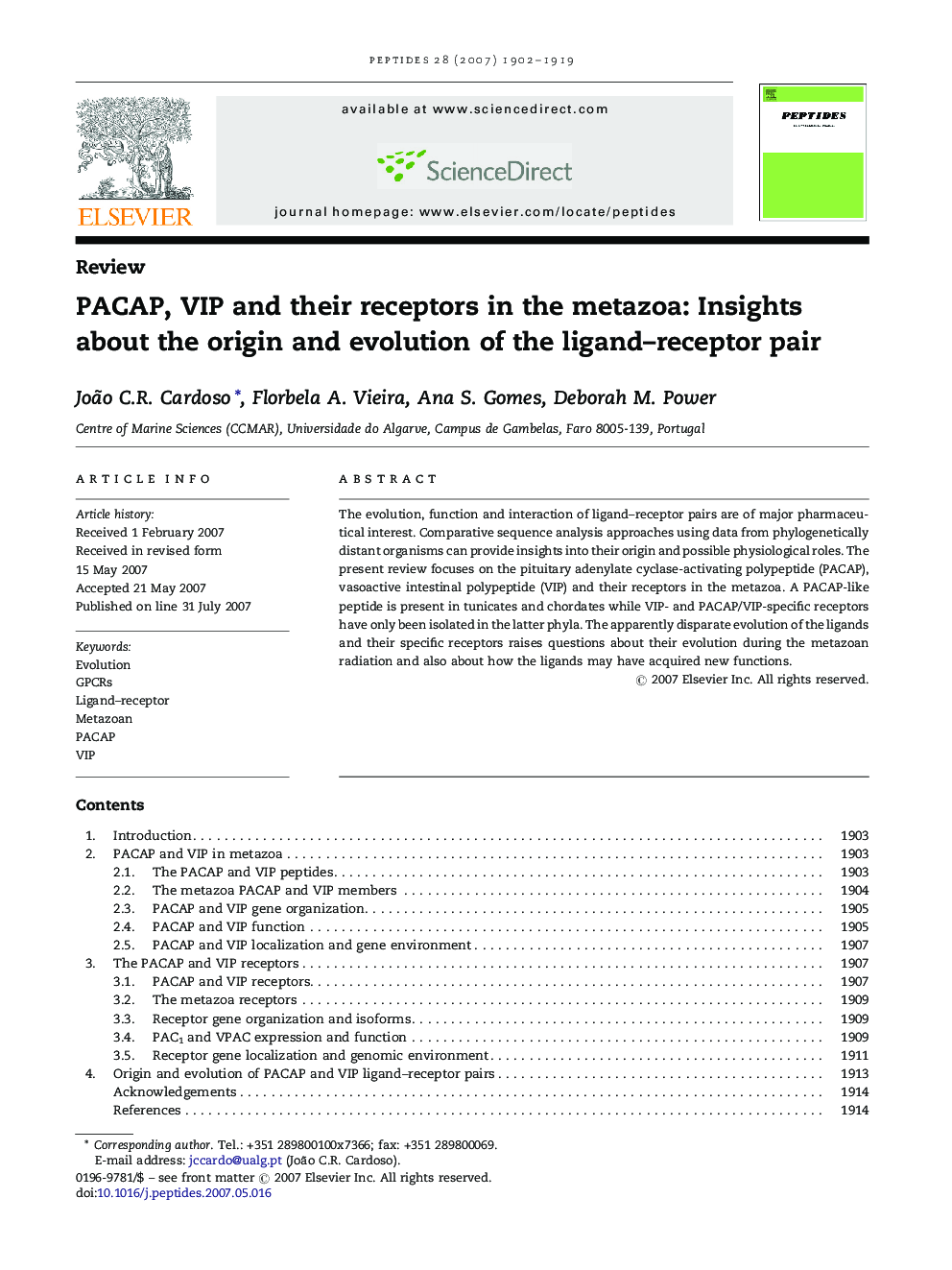 PACAP, VIP and their receptors in the metazoa: Insights about the origin and evolution of the ligand–receptor pair