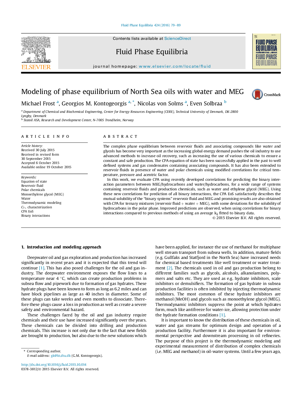 Modeling of phase equilibrium of North Sea oils with water and MEG