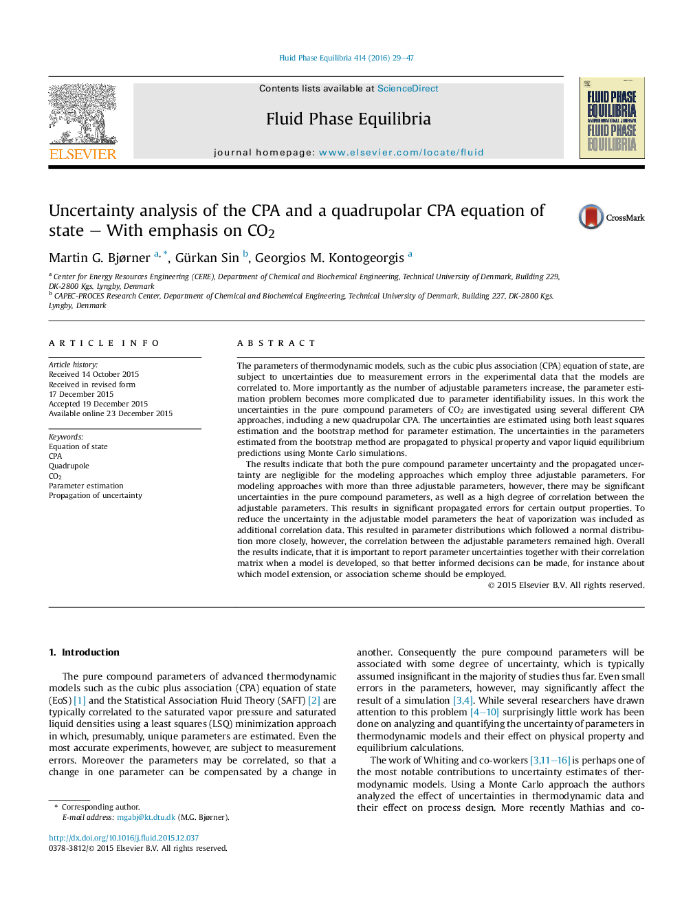 Uncertainty analysis of the CPA and a quadrupolar CPA equation of state – With emphasis on CO2