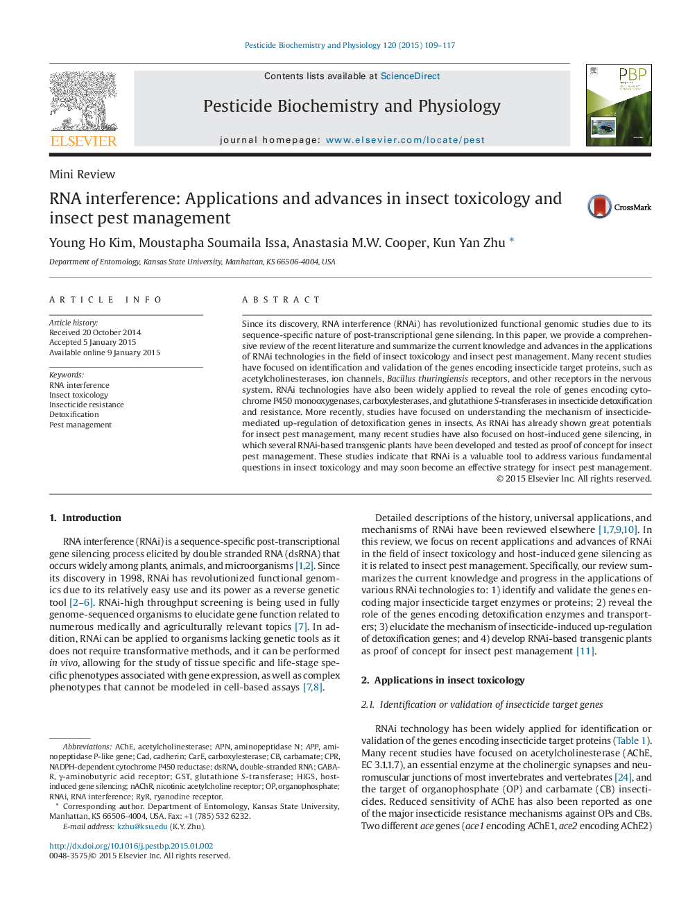 RNA interference: Applications and advances in insect toxicology and insect pest management