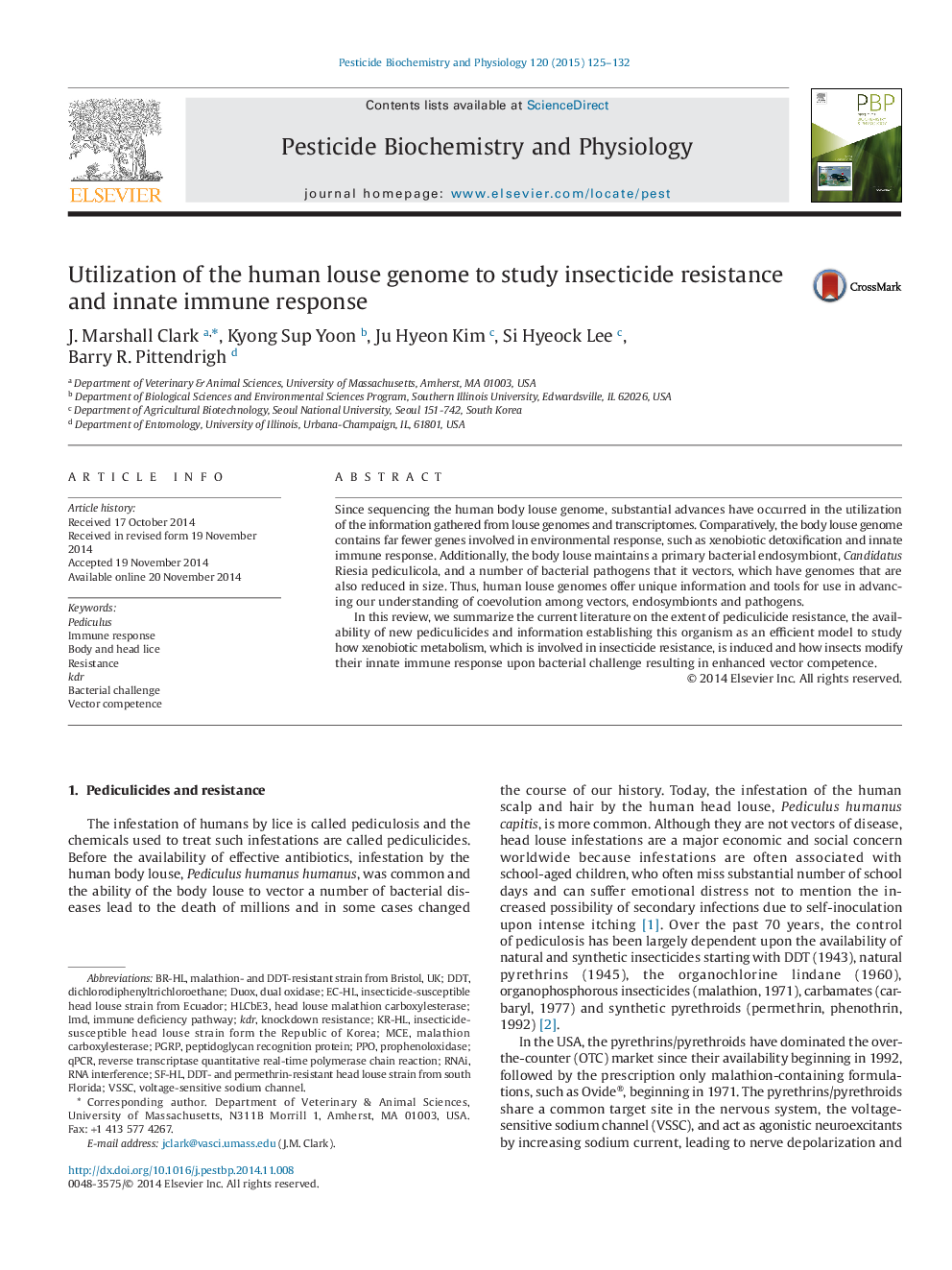 Utilization of the human louse genome to study insecticide resistance and innate immune response