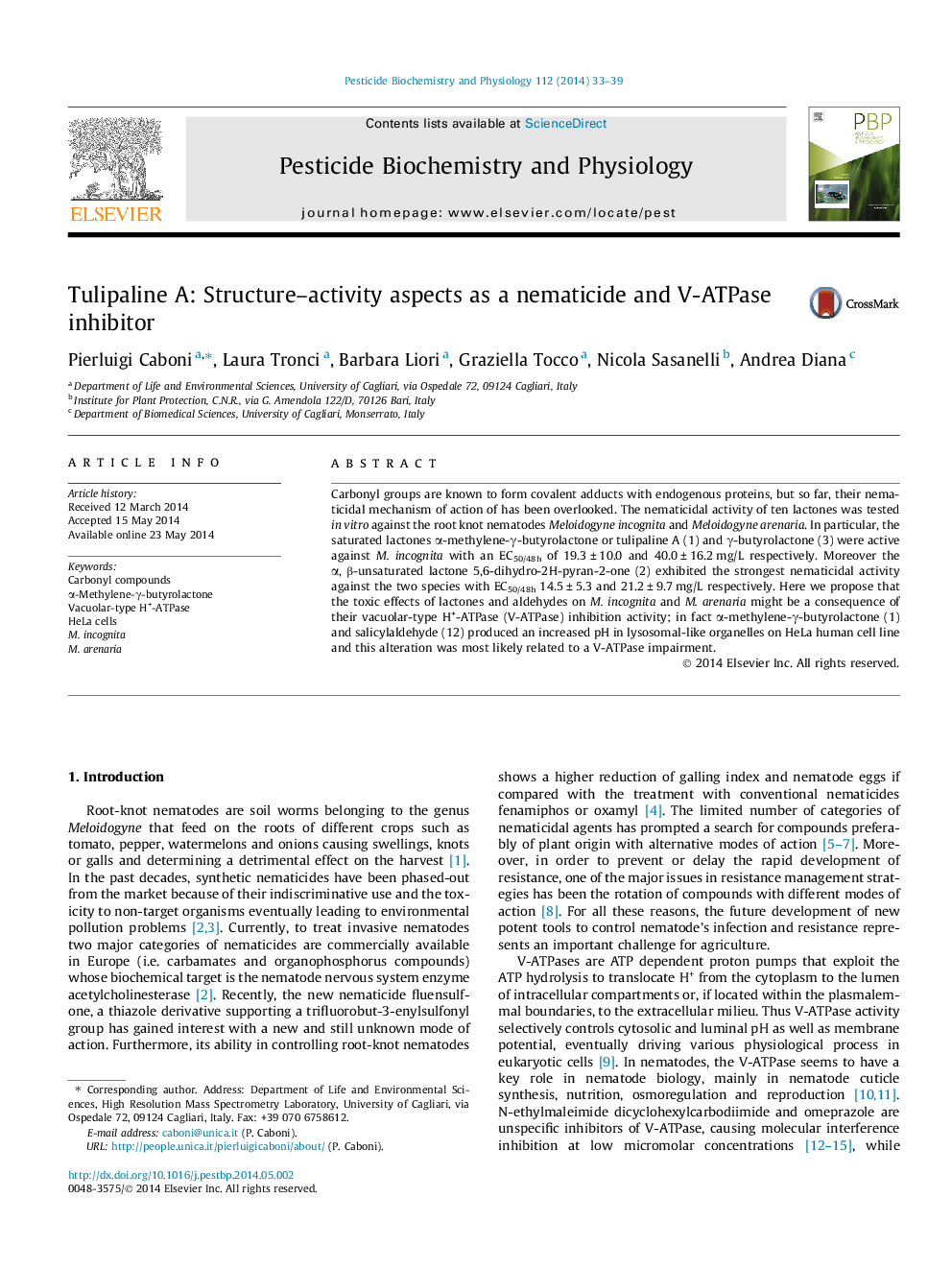 Tulipaline A: Structure–activity aspects as a nematicide and V-ATPase inhibitor