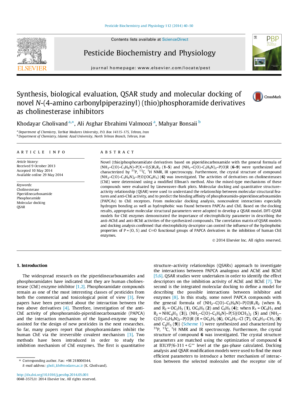 Synthesis, biological evaluation, QSAR study and molecular docking of novel N-(4-amino carbonylpiperazinyl) (thio)phosphoramide derivatives as cholinesterase inhibitors