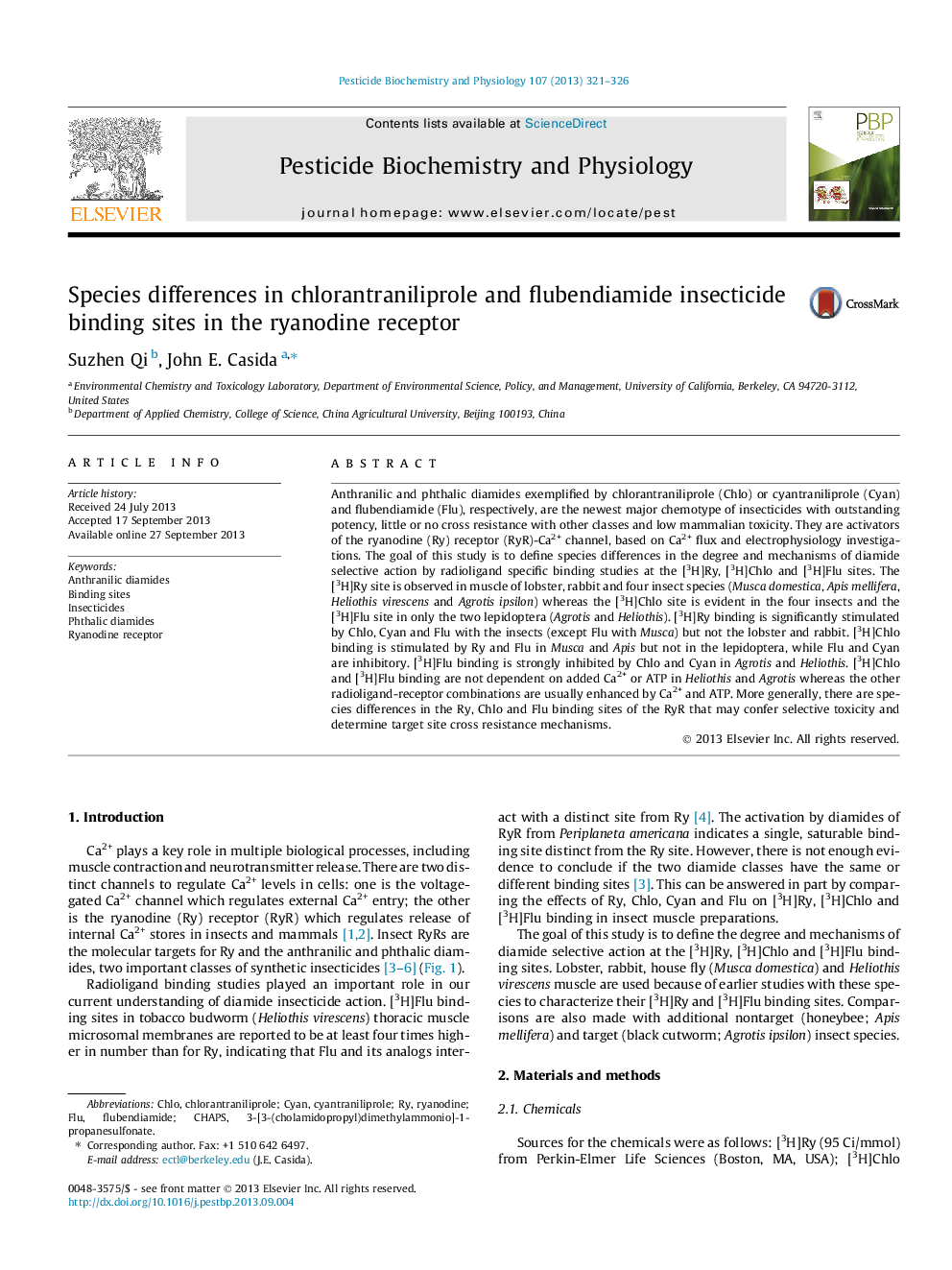 Species differences in chlorantraniliprole and flubendiamide insecticide binding sites in the ryanodine receptor