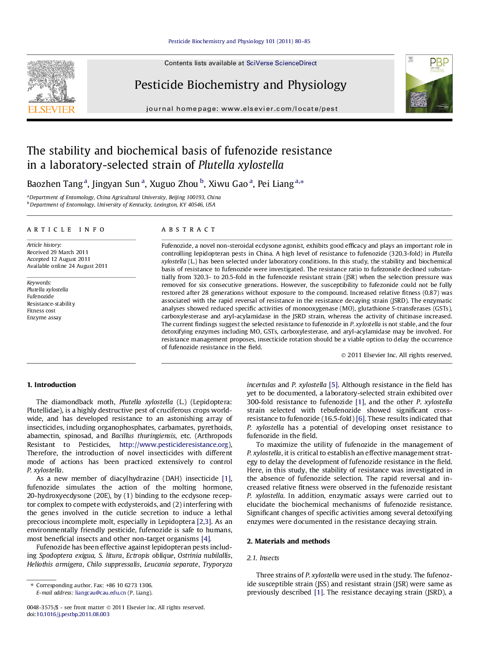 The stability and biochemical basis of fufenozide resistance in a laboratory-selected strain of Plutella xylostella