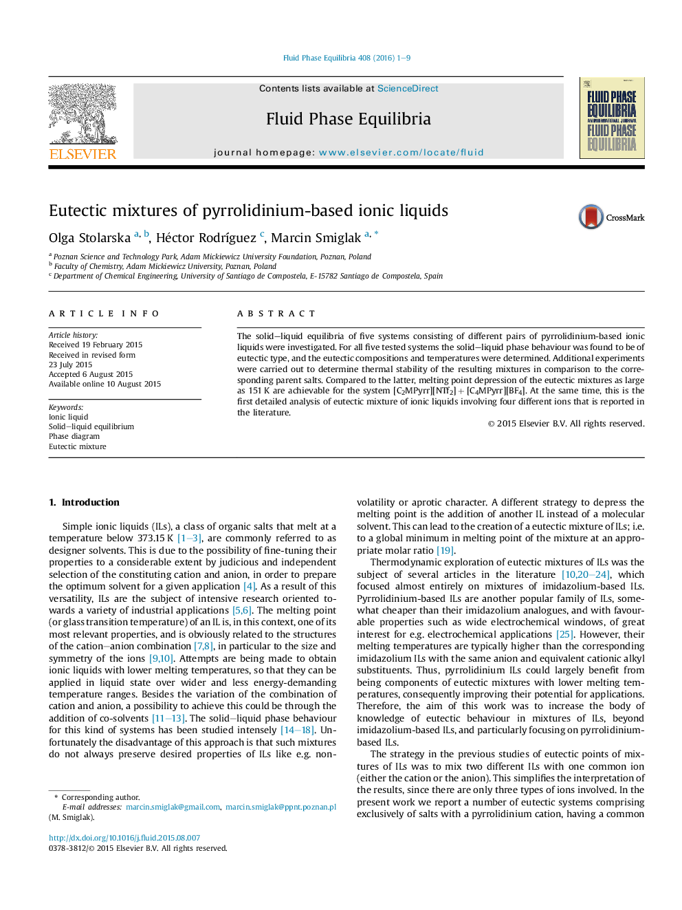 Eutectic mixtures of pyrrolidinium-based ionic liquids