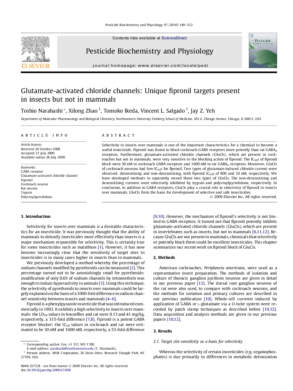 Glutamate-activated chloride channels: Unique fipronil targets present in insects but not in mammals