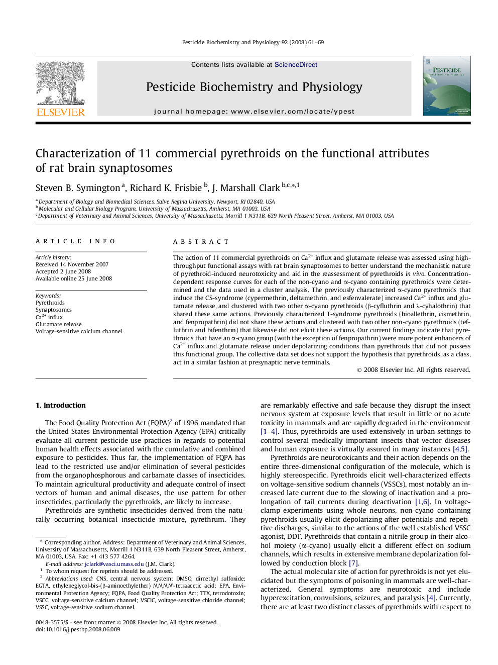 Characterization of 11 commercial pyrethroids on the functional attributes of rat brain synaptosomes