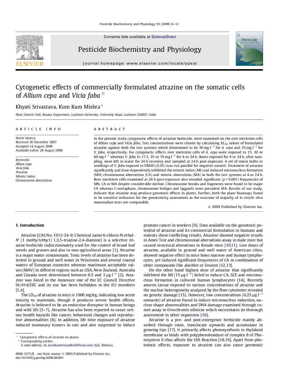 Cytogenetic effects of commercially formulated atrazine on the somatic cells of Allium cepa and Vicia faba 