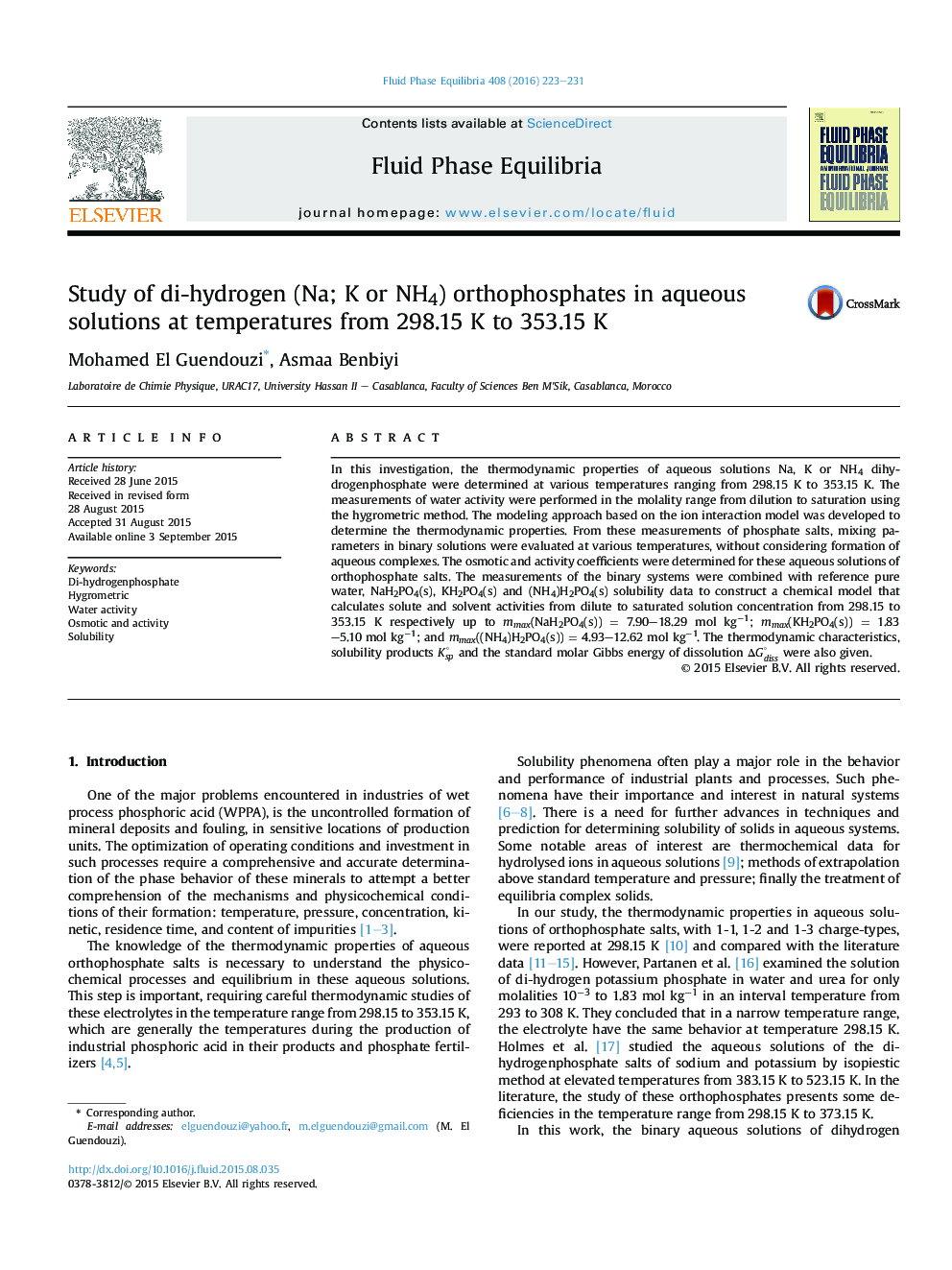 Study of di-hydrogen (Na; K or NH4) orthophosphates in aqueous solutions at temperatures from 298.15 K to 353.15 K