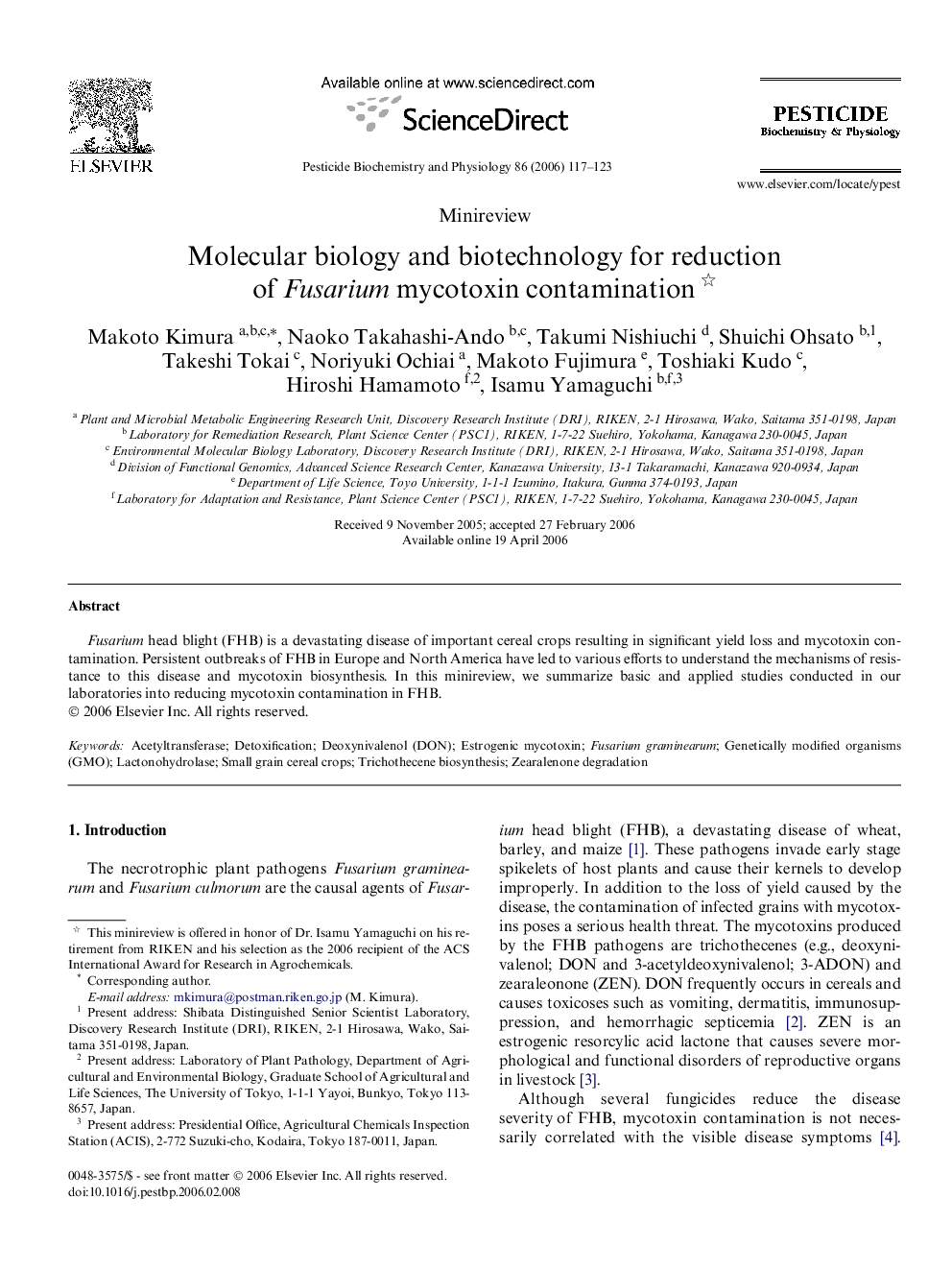 Molecular biology and biotechnology for reduction of Fusarium mycotoxin contamination 