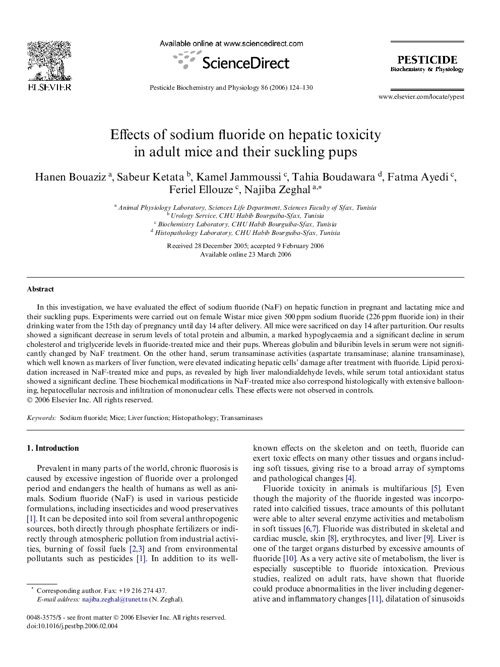 Effects of sodium fluoride on hepatic toxicity in adult mice and their suckling pups