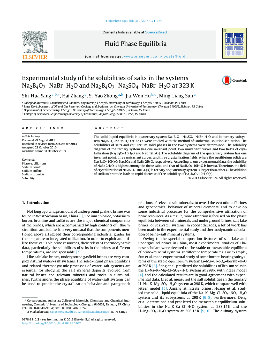 Experimental study of the solubilities of salts in the systems Na2B4O7–NaBr–H2O and Na2B4O7–Na2SO4–NaBr–H2O at 323 K