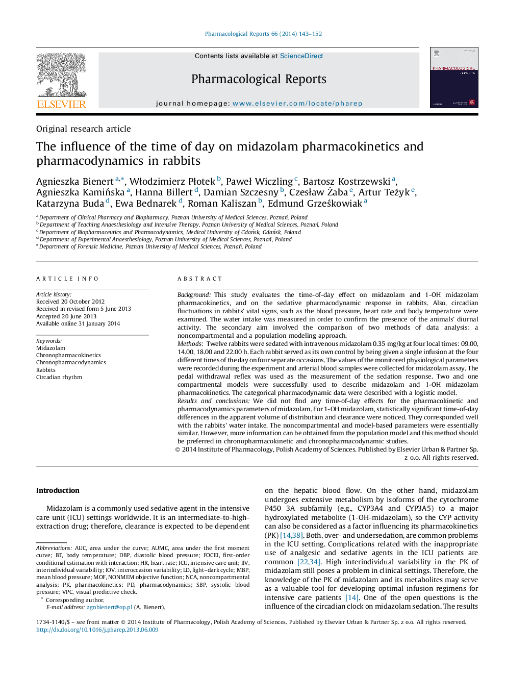 The influence of the time of day on midazolam pharmacokinetics and pharmacodynamics in rabbits