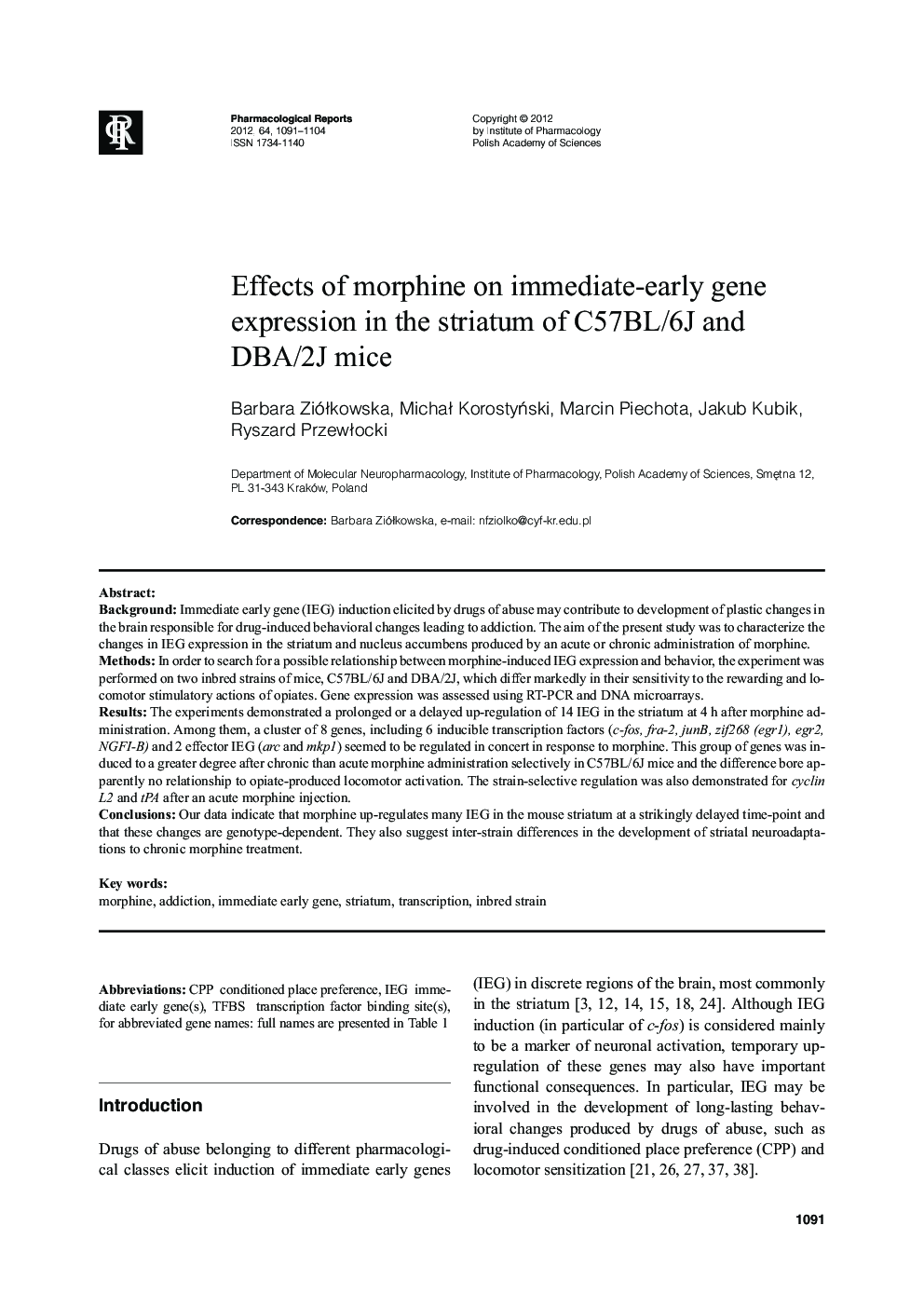Effects of morphine on immediate-early gene expression in the striatum of C57BL/6J and DBA/2J mice
