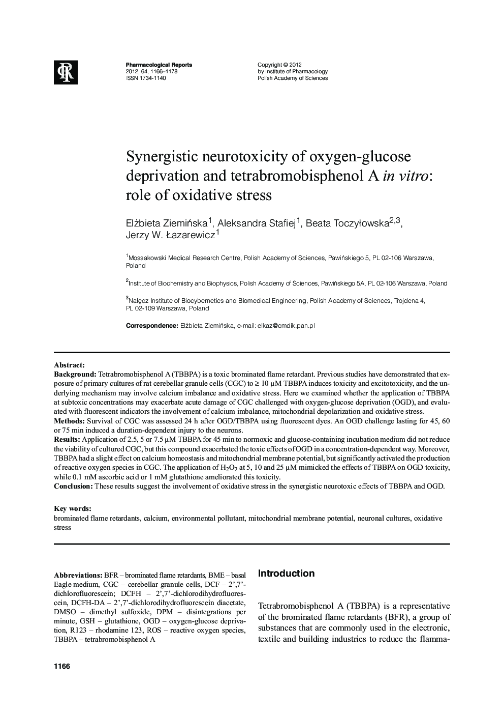 Synergistic neurotoxicity of oxygen-glucose deprivation and tetrabromobisphenol A in vitro: role of oxidative stress