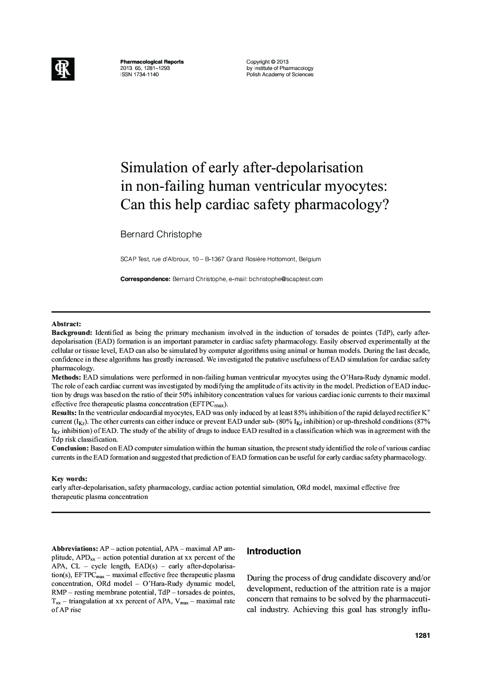 Simulation of early after-depolarisation in non-failing human ventricular myocytes: Can this help cardiac safety pharmacology?