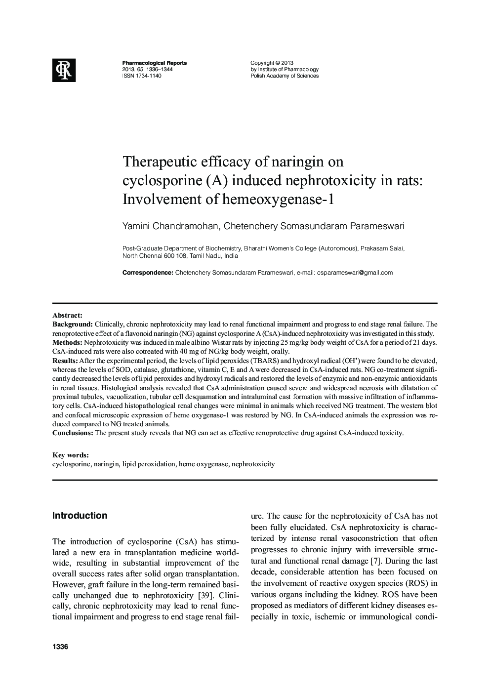 Therapeutic efficacy of naringin on cyclosporine (A) induced nephrotoxicity in rats: Involvement of hemeoxygenase-1