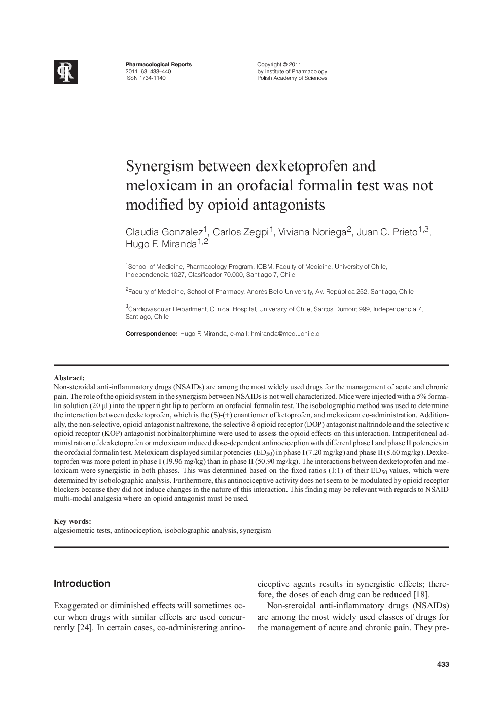 Synergism between dexketoprofen and meloxicam in an orofacial formalin test was not modified by opioid antagonists