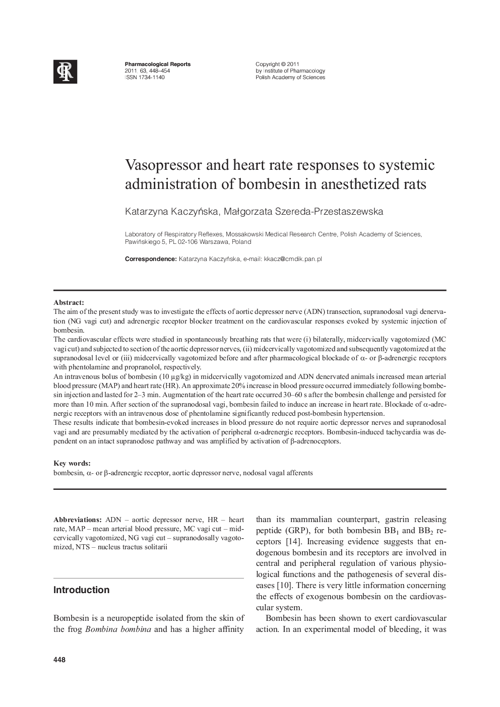 Vasopressor and heart rate responses to systemic administration of bombesin in anesthetized rats