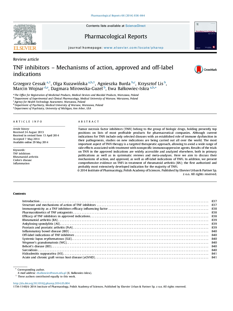 TNF inhibitors – Mechanisms of action, approved and off-label indications