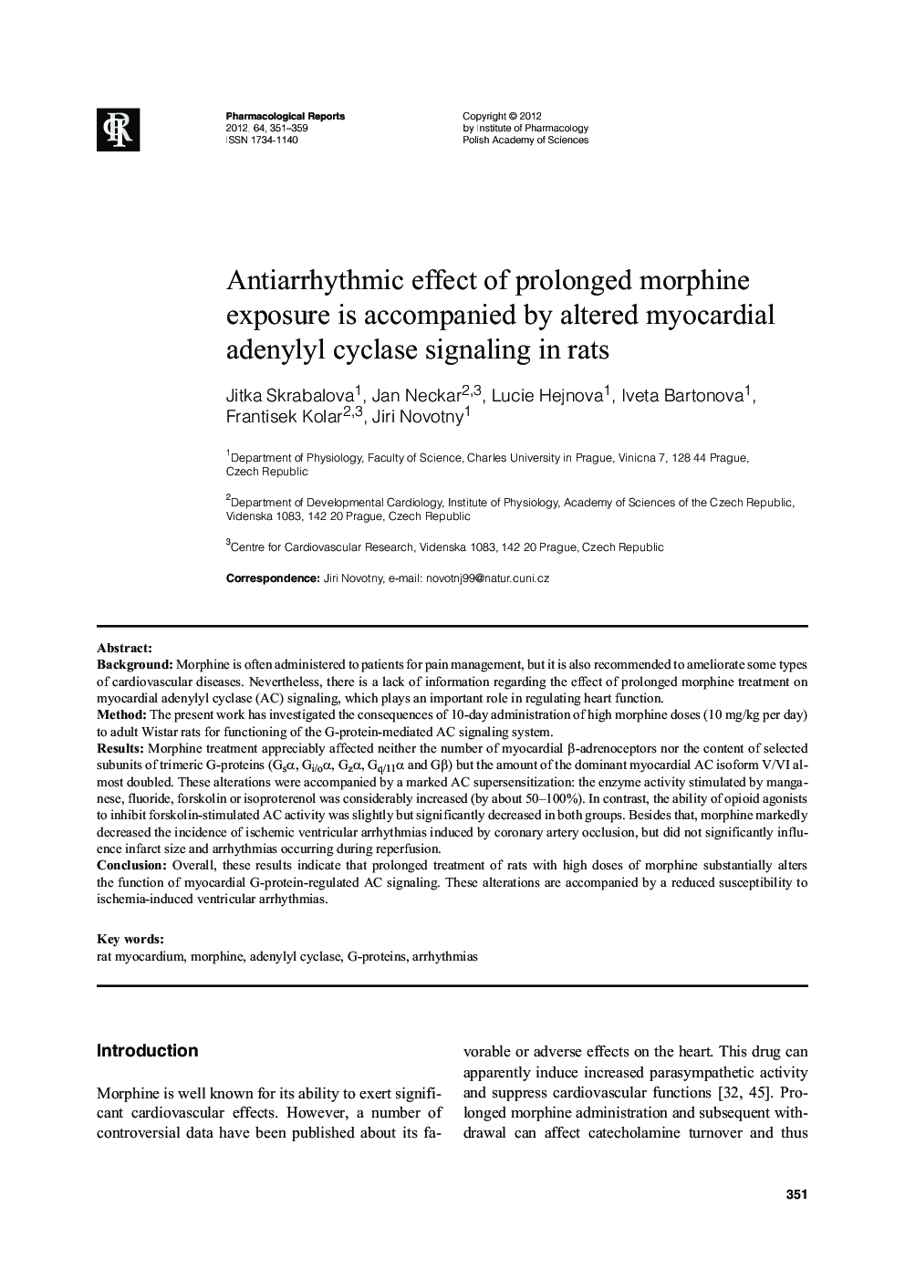 Antiarrhythmic effect of prolonged morphine exposure is accompanied by altered myocardial adenylyl cyclase signaling in rats