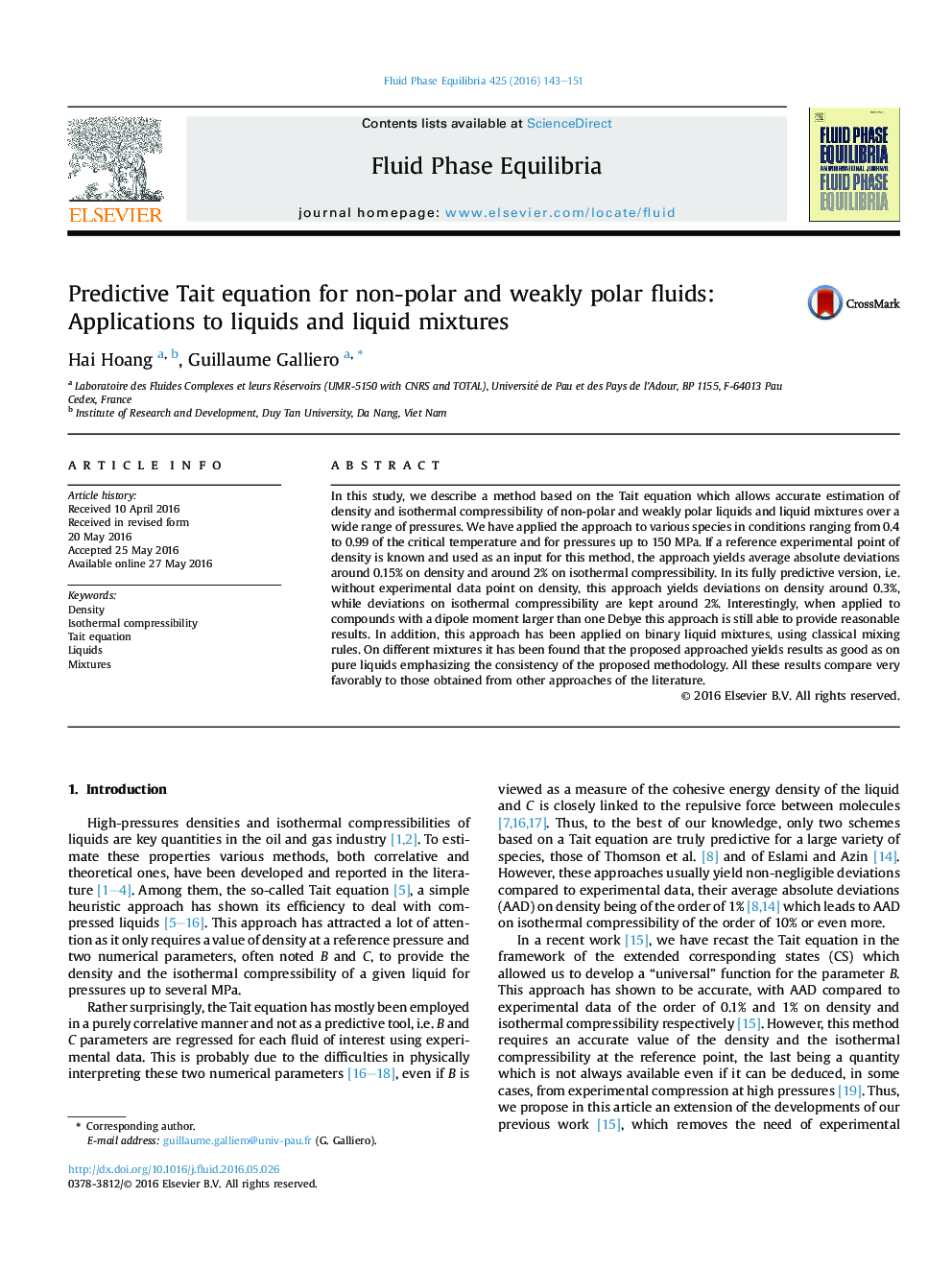 Predictive Tait equation for non-polar and weakly polar fluids: Applications to liquids and liquid mixtures