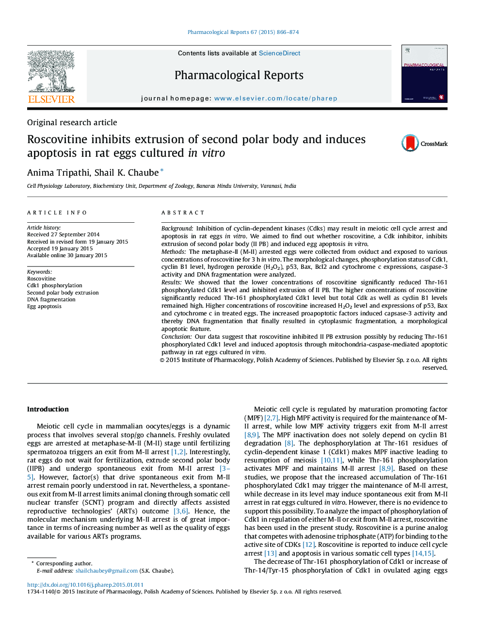 Roscovitine inhibits extrusion of second polar body and induces apoptosis in rat eggs cultured in vitro