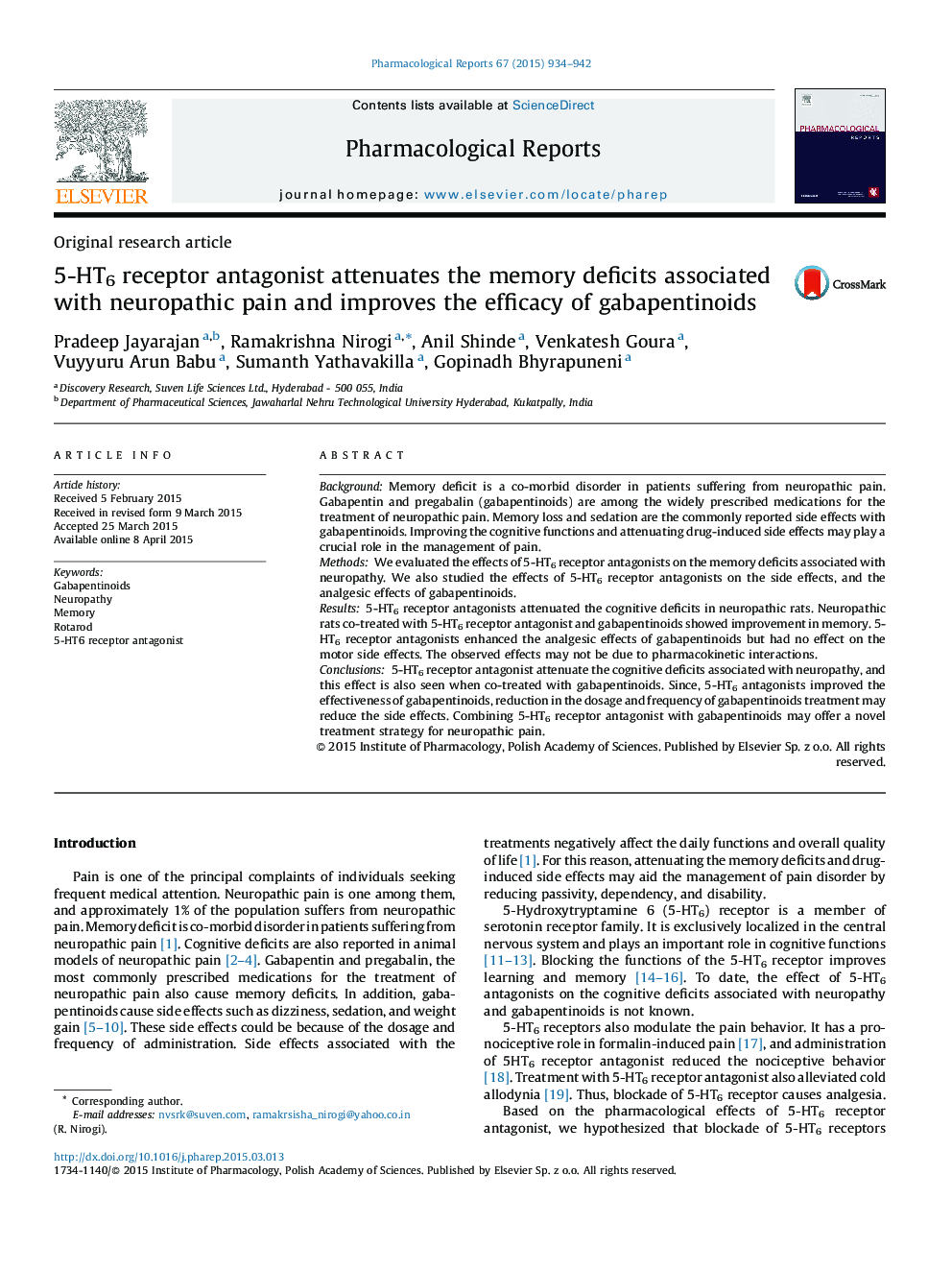 5-HT6 receptor antagonist attenuates the memory deficits associated with neuropathic pain and improves the efficacy of gabapentinoids