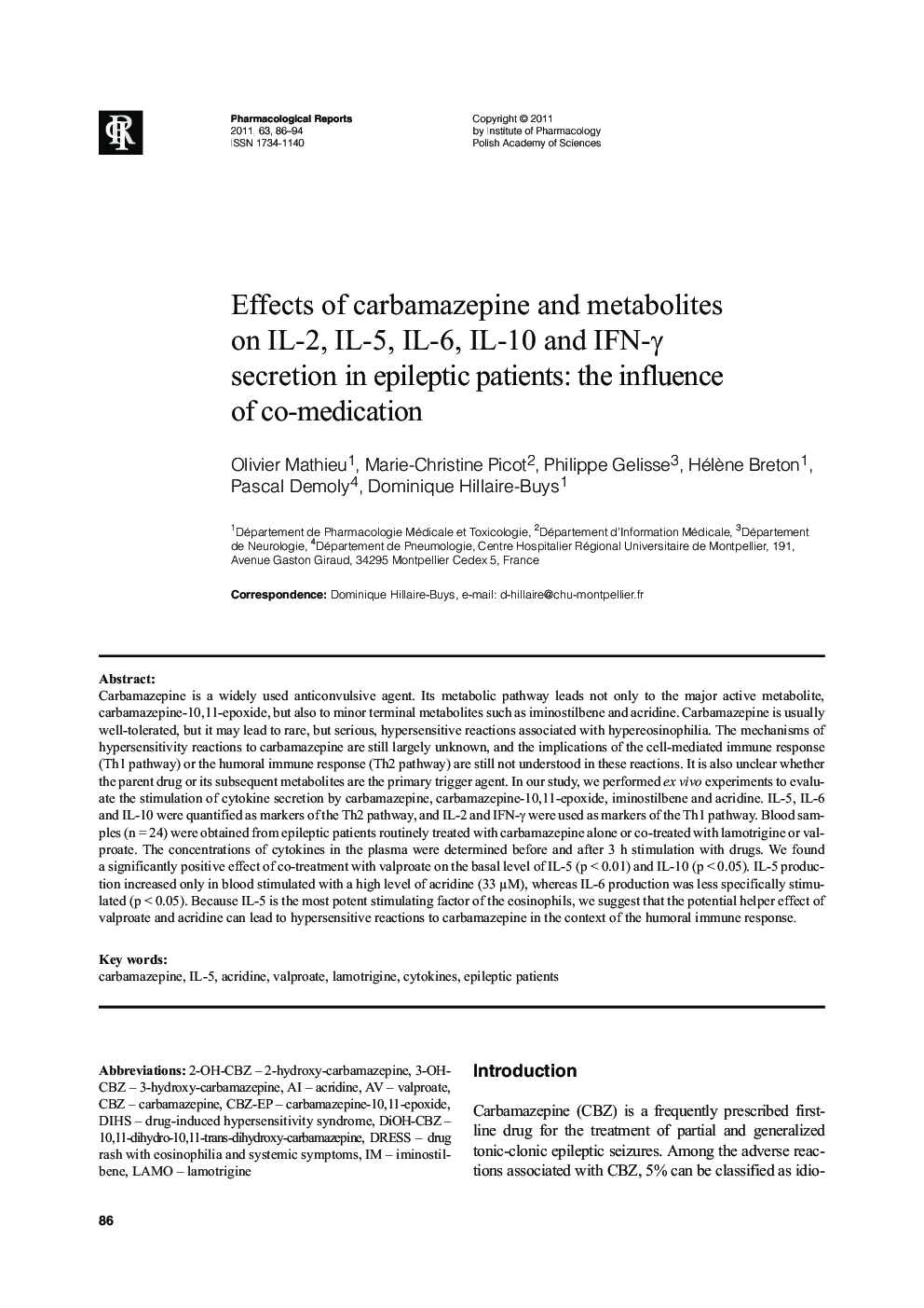 Effects of carbamazepine and metabolites on IL-2, IL-5, IL-6, IL-10 and IFN-γ secretion in epileptic patients: the influence of co-medication