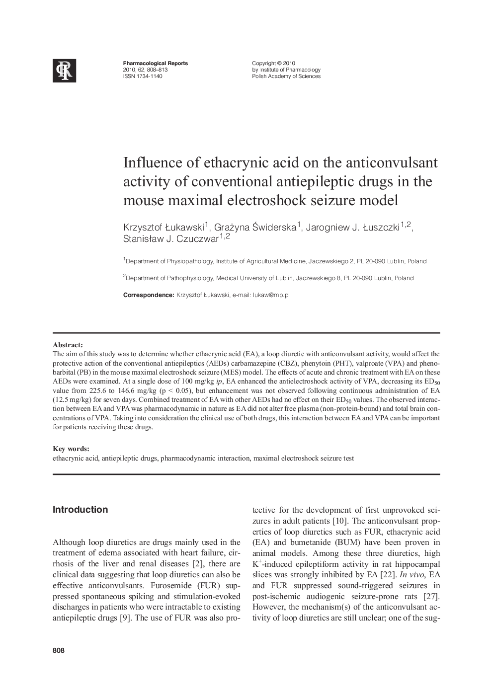 Influence of ethacrynic acid on the anticonvulsant activity of conventional antiepileptic drugs in the mouse maximal electroshock seizure model