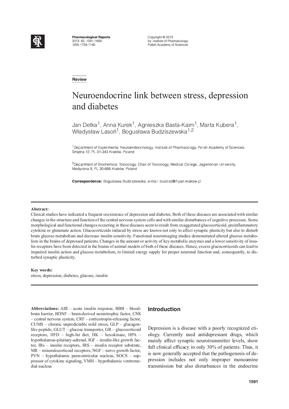 عکس صفحه اول مقاله: Neuroendocrine link between stress, depression and diabetes Neuroendocrine link between stress, depression and diabetes