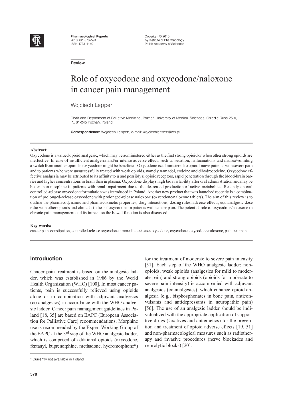 Role of oxycodone and oxycodone/naloxone in cancer pain management