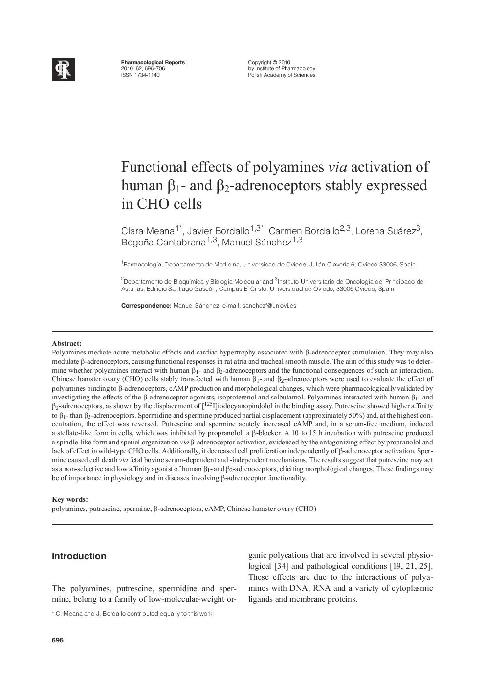 Functional effects of polyamines via activation of human β1- and β2 -adrenoceptors stably expressed in CHO cells