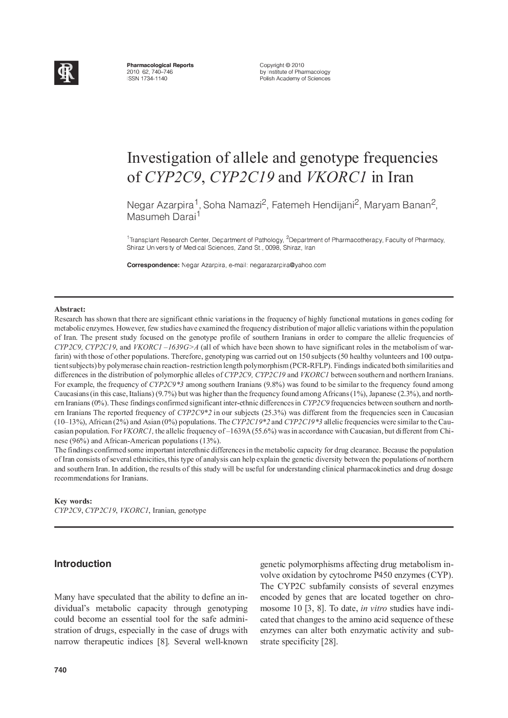 Investigation of allele and genotype frequencies of CYP2C9, CYP2C19 and VKORC1 in Iran