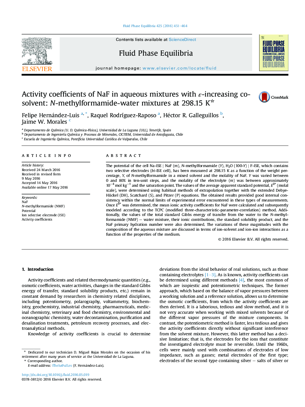 Activity coefficients of NaF in aqueous mixtures with ε-increasing co-solvent: N-methylformamide-water mixtures at 298.15 K 