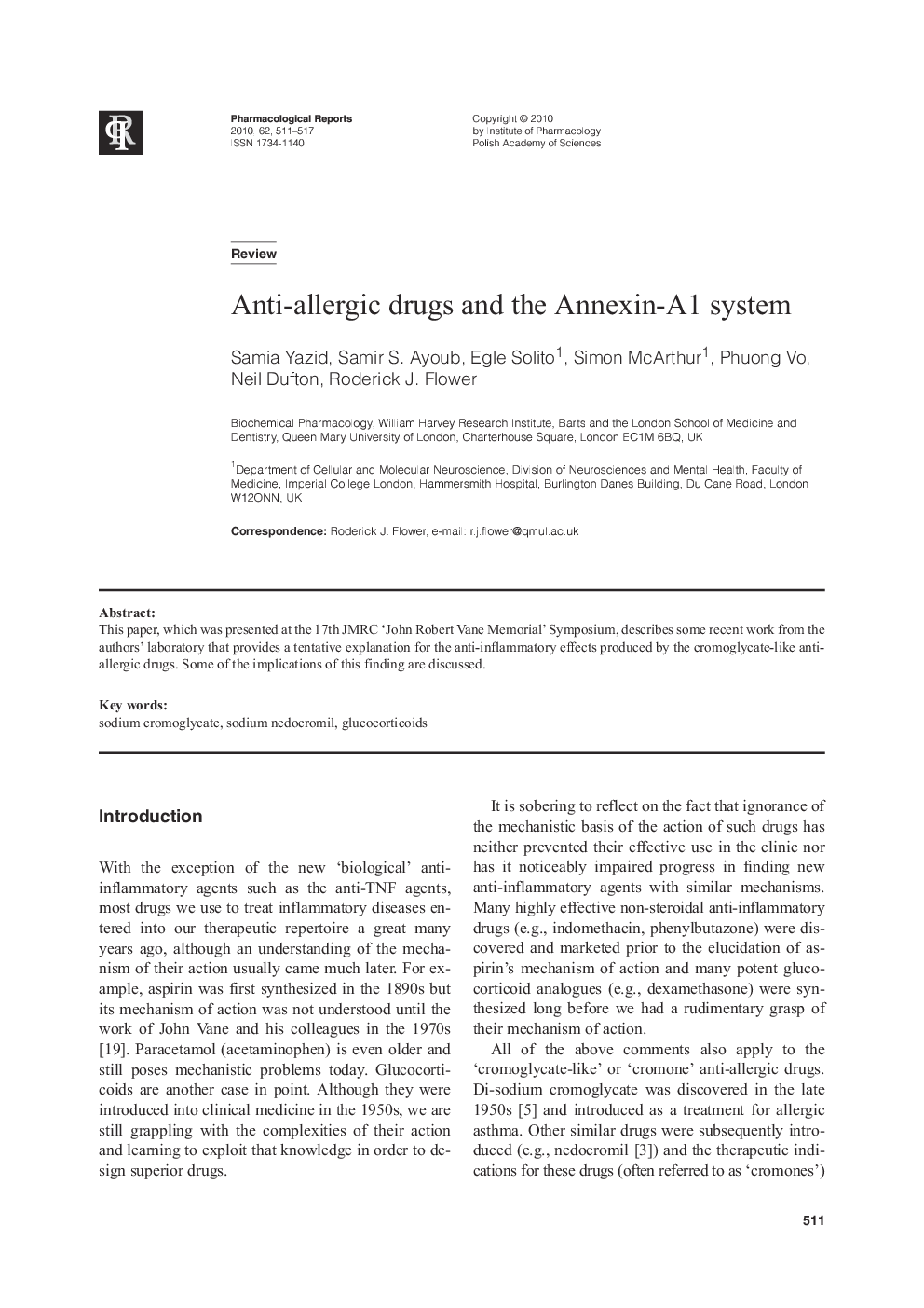 Anti-allergic drugs and the Annexin-A1 system