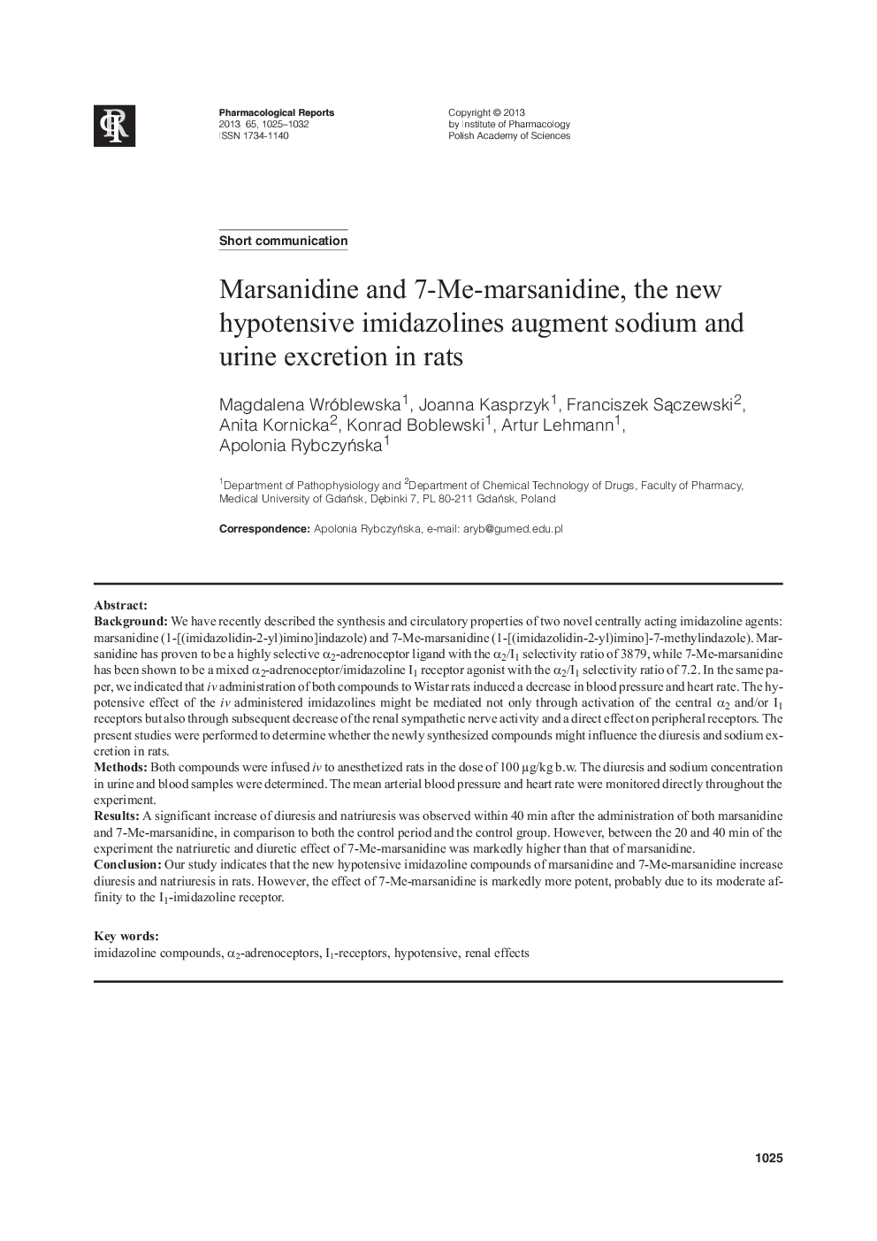 Marsanidine and 7-Me-marsanidine, the new hypotensive imidazolines augment sodium and urine excretion in rats