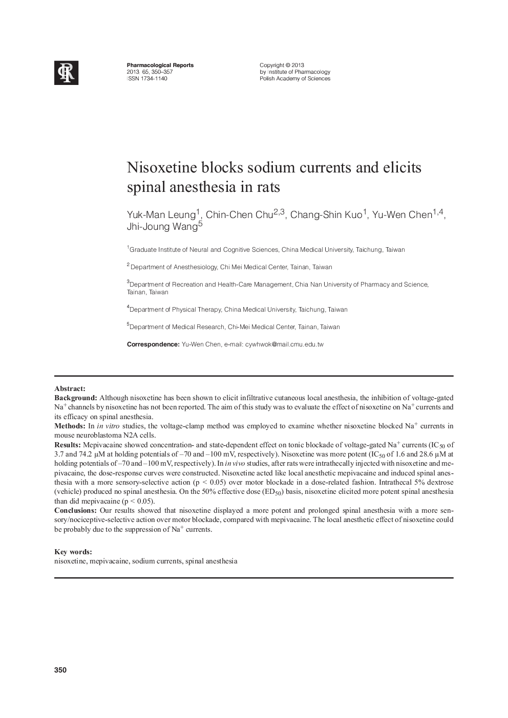 Nisoxetine blocks sodium currents and elicits spinal anesthesia in rats