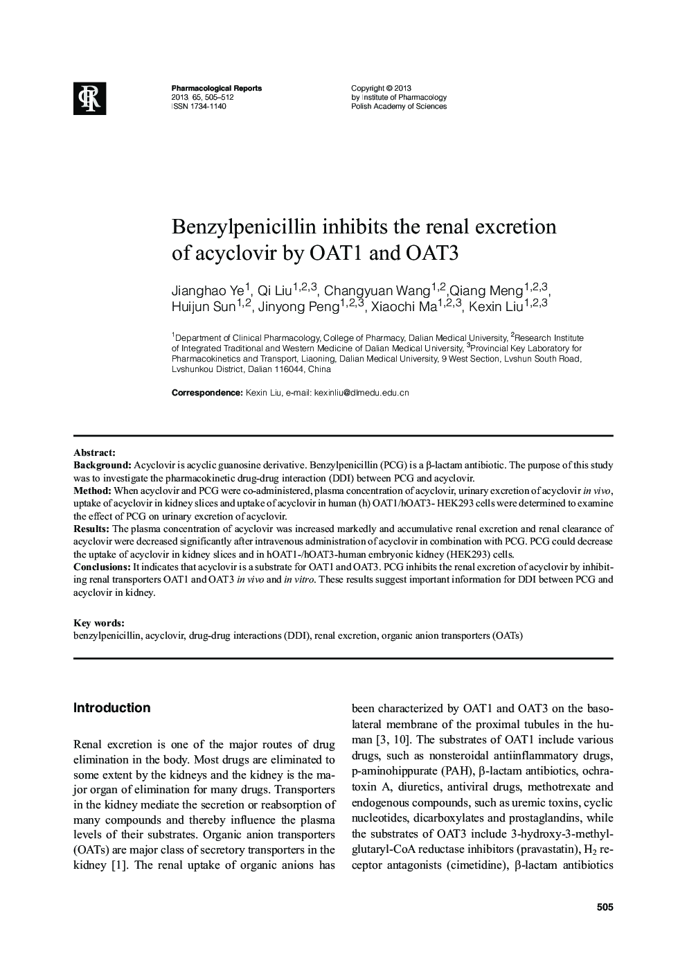 Benzylpenicillin inhibits the renal excretion of acyclovir by OAT1 and OAT3