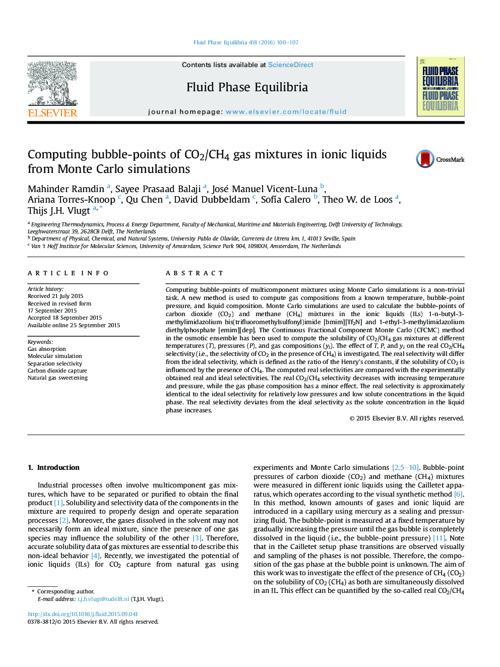 عکس صفحه اول مقاله: Computing bubble-points of CO2/CH4 gas mixtures in ionic liquids from Monte Carlo simulations Computing bubble-points of CO2/CH4 gas mixtures in ionic liquids from Monte Carlo simulations