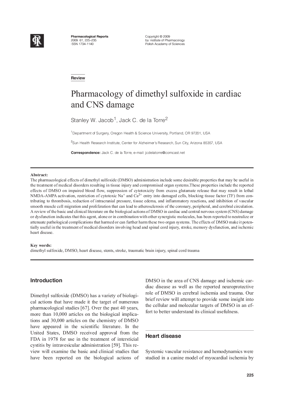 عکس صفحه اول مقاله: Pharmacology of dimethyl sulfoxide in cardiac and CNS damage Pharmacology of dimethyl sulfoxide in cardiac and CNS damage