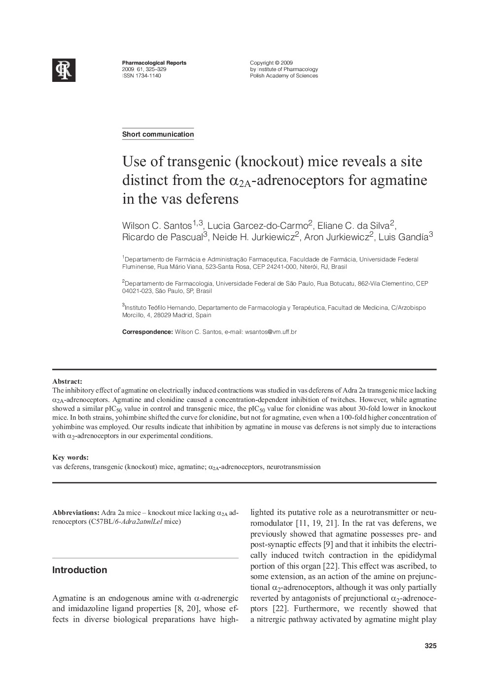 عکس صفحه اول مقاله: Use of transgenic (knockout) mice reveals a site distinct from the α2A-adrenoceptors for agmatine in the vas deferens Use of transgenic (knockout) mice reveals a site distinct from the α2A-adrenoceptors for agmatine in the vas deferens