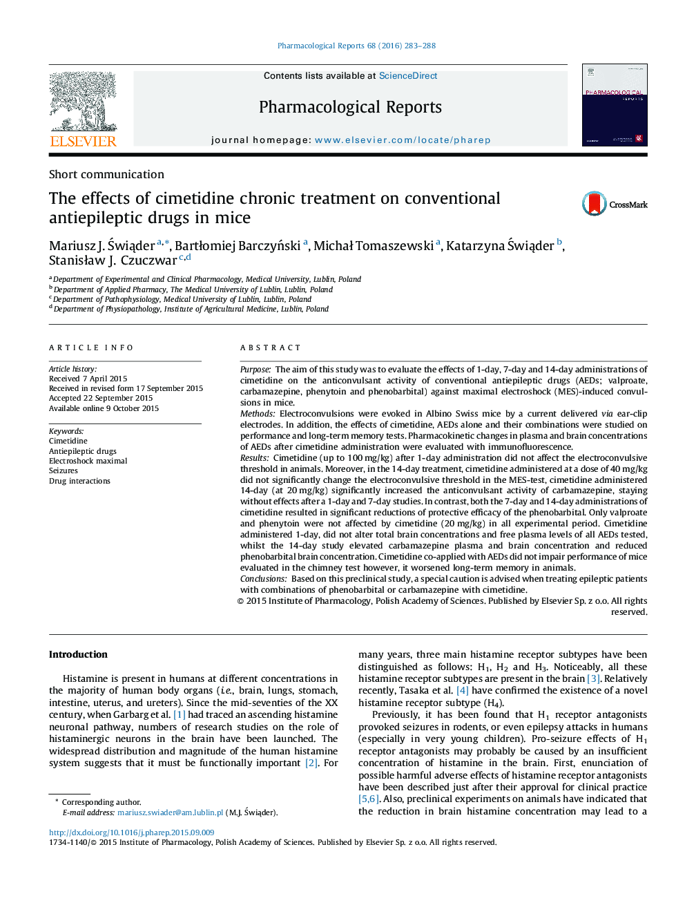 The effects of cimetidine chronic treatment on conventional antiepileptic drugs in mice