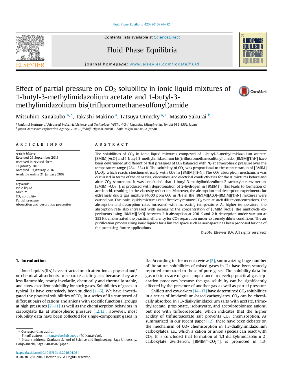 Effect of partial pressure on CO2 solubility in ionic liquid mixtures of 1-butyl-3-methylimidazolium acetate and 1-butyl-3-methylimidazolium bis(trifluoromethanesulfonyl)amide