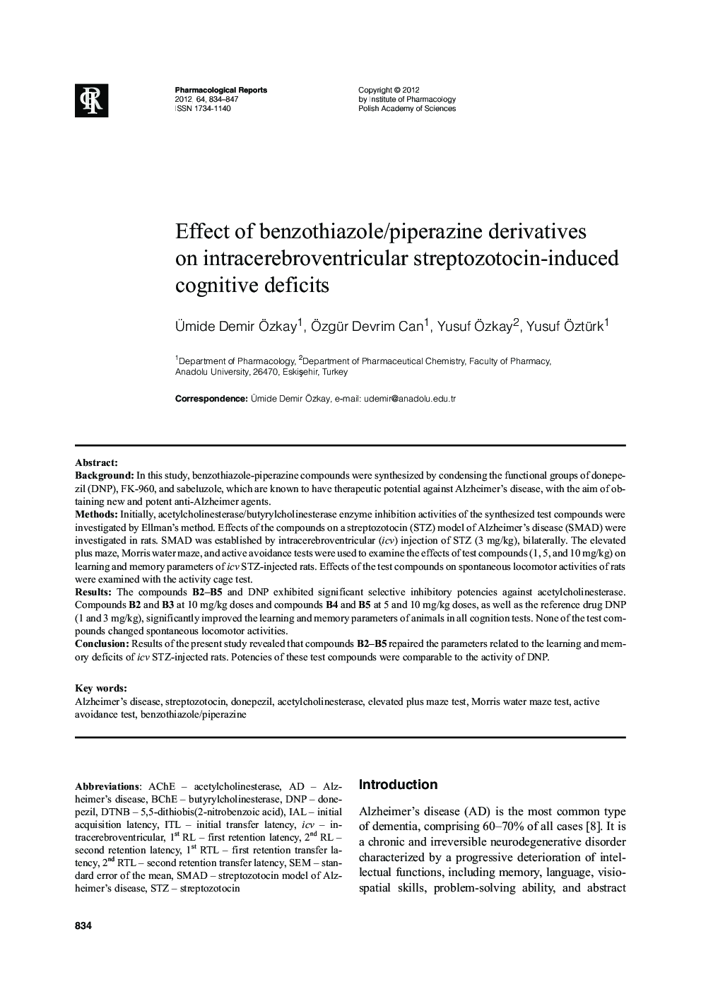 Effect of benzothiazole/piperazine derivatives on intracerebroventricular streptozotocin-induced cognitive deficits