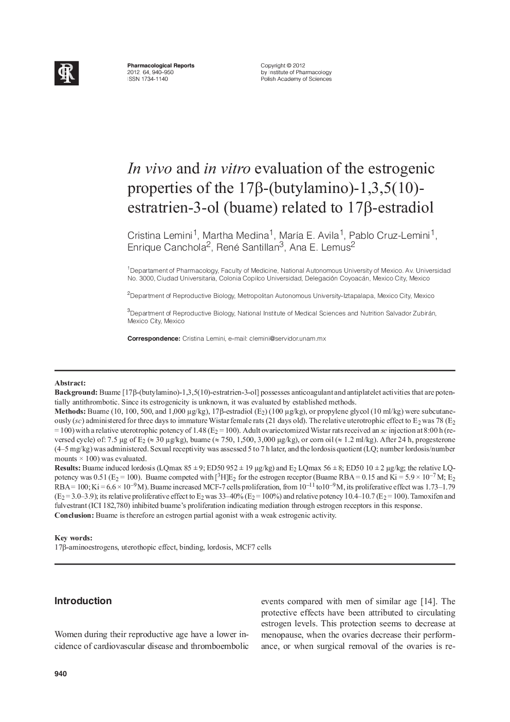 In vivo and in vitro evaluation of the estrogenic properties of the 17β-(butylamino)-1,3,5(10)-estratrien-3-ol (buame) related to 17β-estradiol