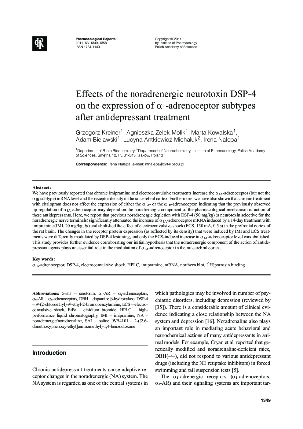 Effects of the noradrenergic neurotoxin DSP-4 on the expression of α1-adrenoceptor subtypes after antidepressant treatment