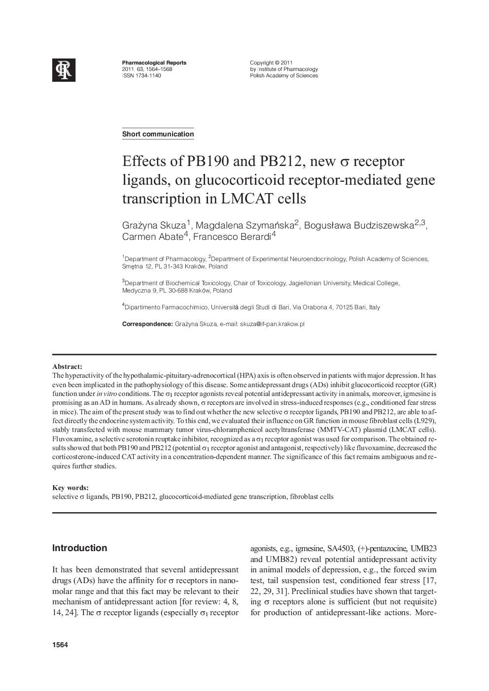 Effects of PB190 and PB212, new σ receptor ligands, on glucocorticoid receptor-mediated gene transcription in LMCAT cells