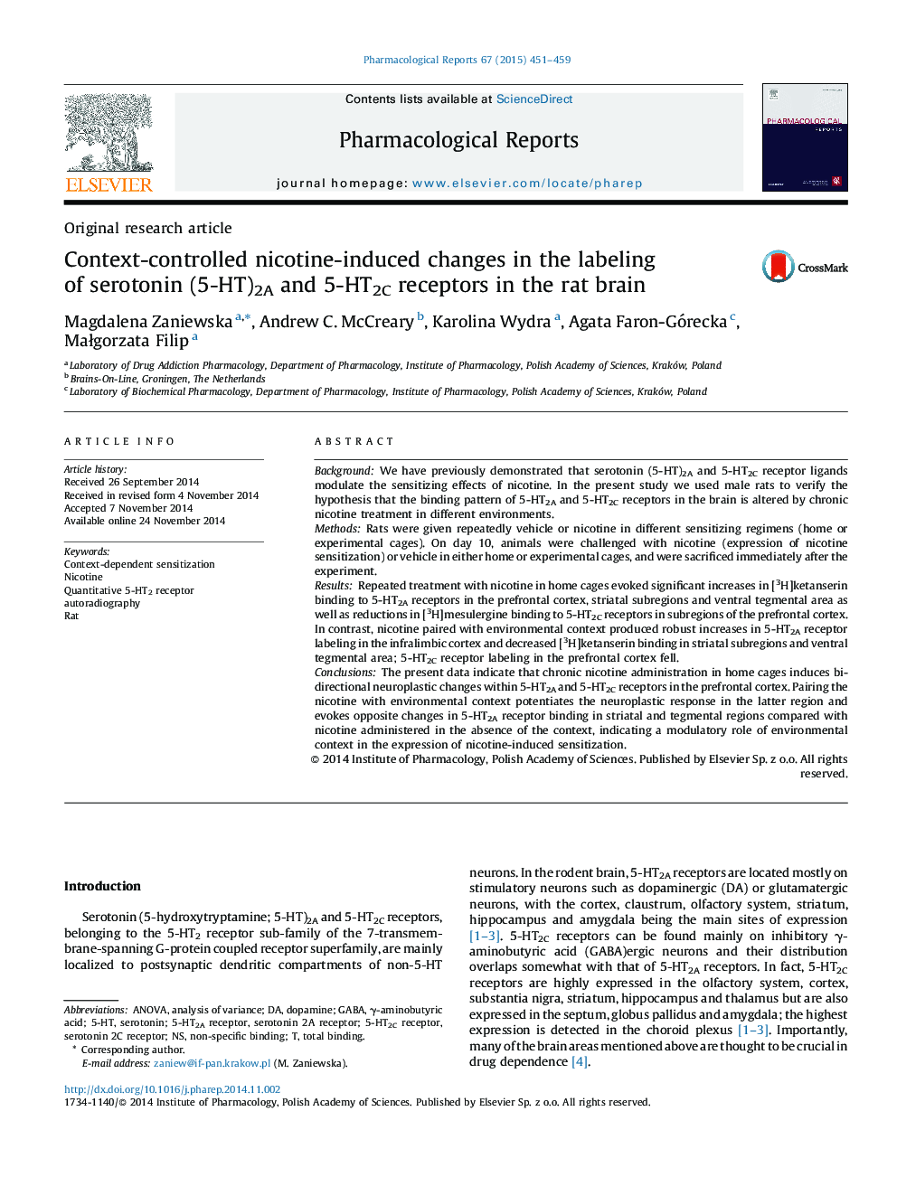 Context-controlled nicotine-induced changes in the labeling of serotonin (5-HT)2A and 5-HT2C receptors in the rat brain